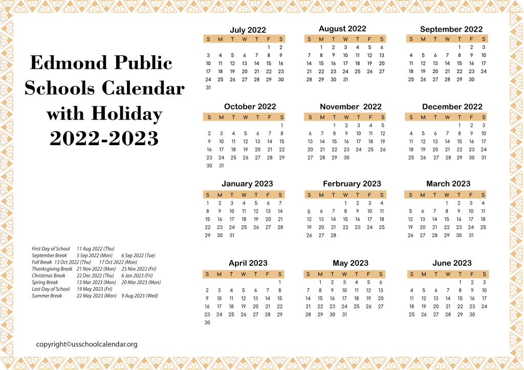 Edmond Public Schools Calendar US School Calendar