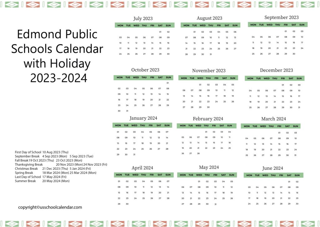Edmond School District Calendar