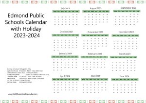 Edmond Public Schools Calendar with Holiday 2023 2024