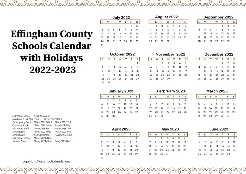 Effingham County Schools Calendar with Holidays 2022-2023 3