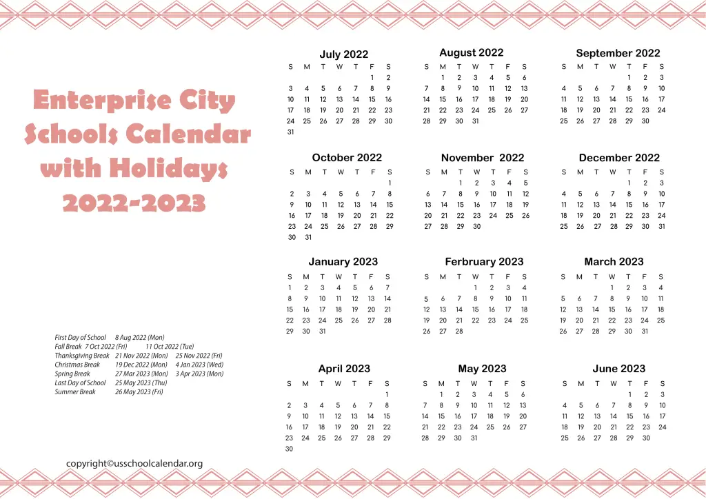 Enterprise City Schools Calendar with Holidays 2022-2023 3
