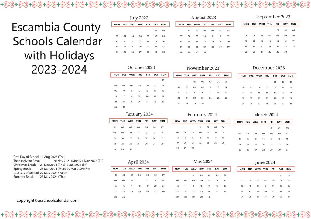 Escambia County School Calendar