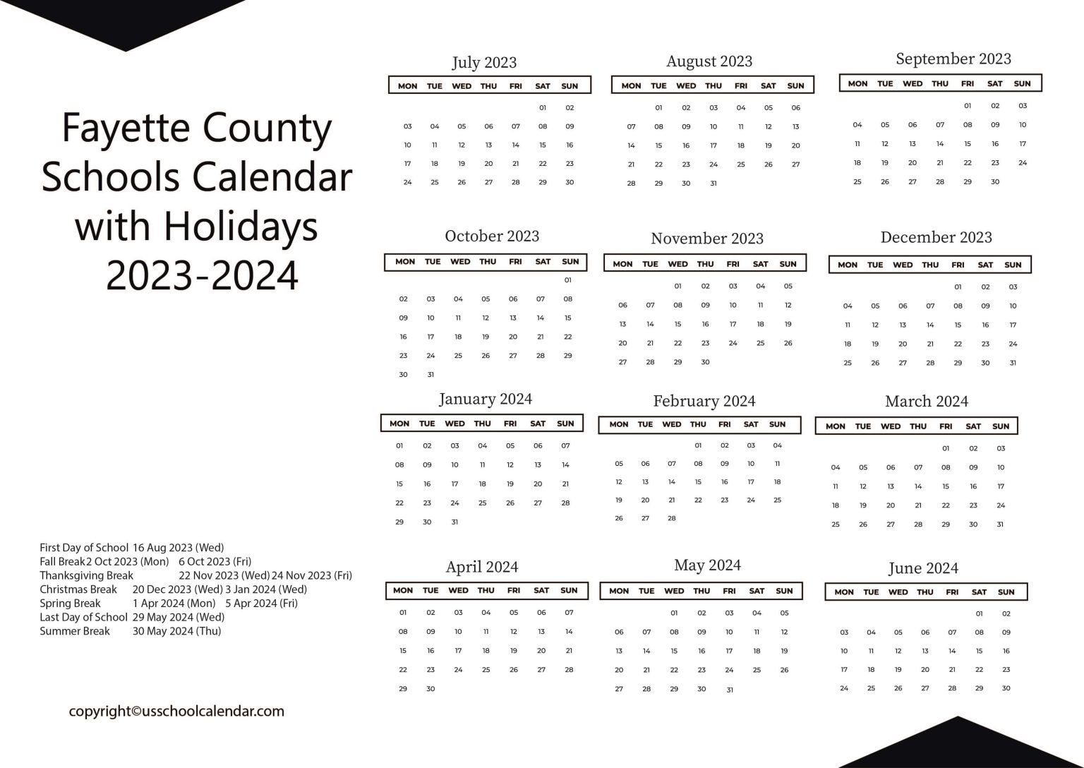 Fayette County Schools Calendar with Holidays 20232024