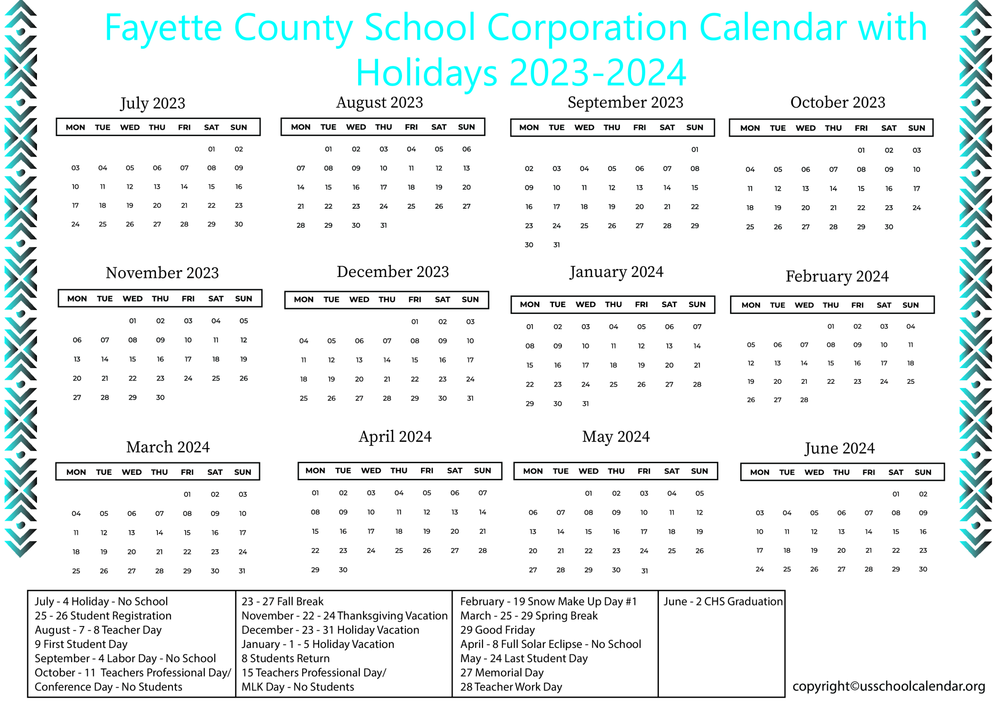 Fayette County School Corporation Calendar for 20232024