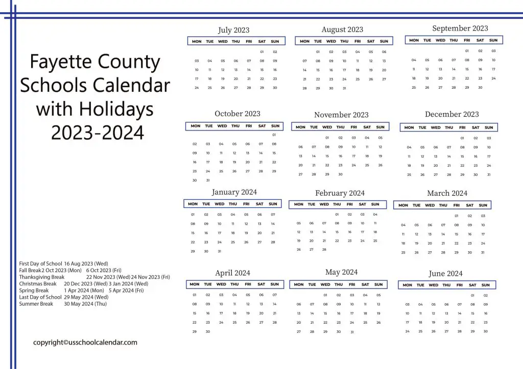 Fayette County Schools Calendar