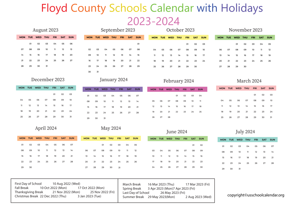 Floyd County Schools Calendar with Holidays 2023-2024 2