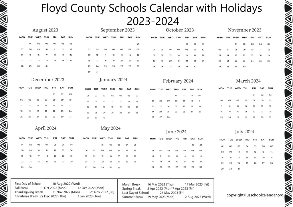 Floyd County Schools Calendar with Holidays 2023-2024 3