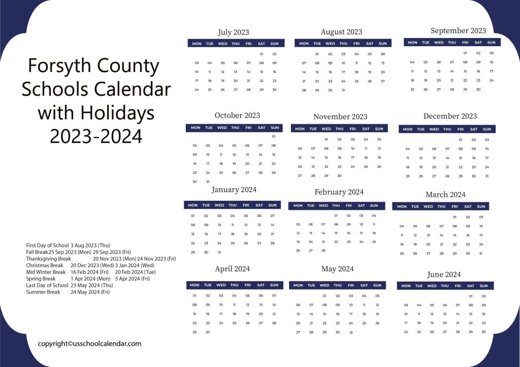Forsyth County School District Calendar