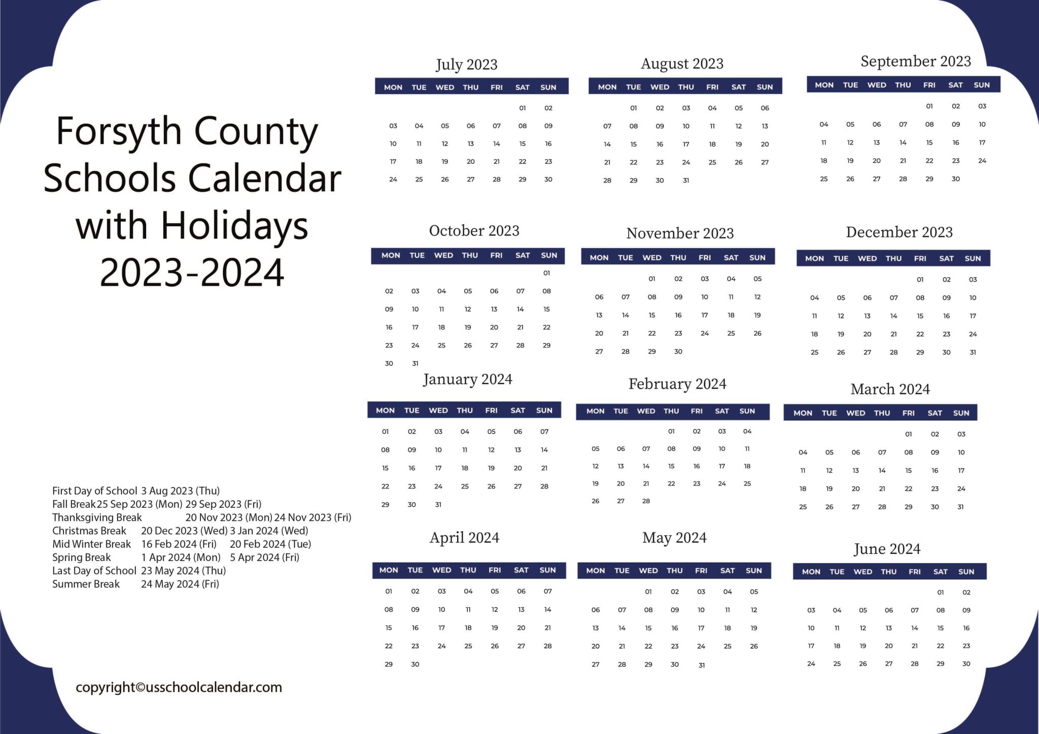 Forsyth County Schools Calendar US School Calendar