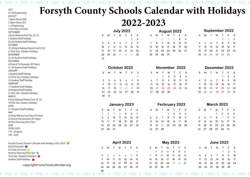Forsyth County Schools Calendar with Holidays 2022-2023 3