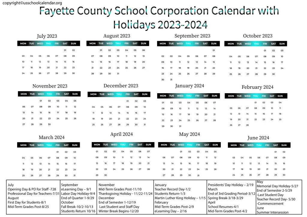 Franklin Township Community School Corporation Calendar 2023-2024 3