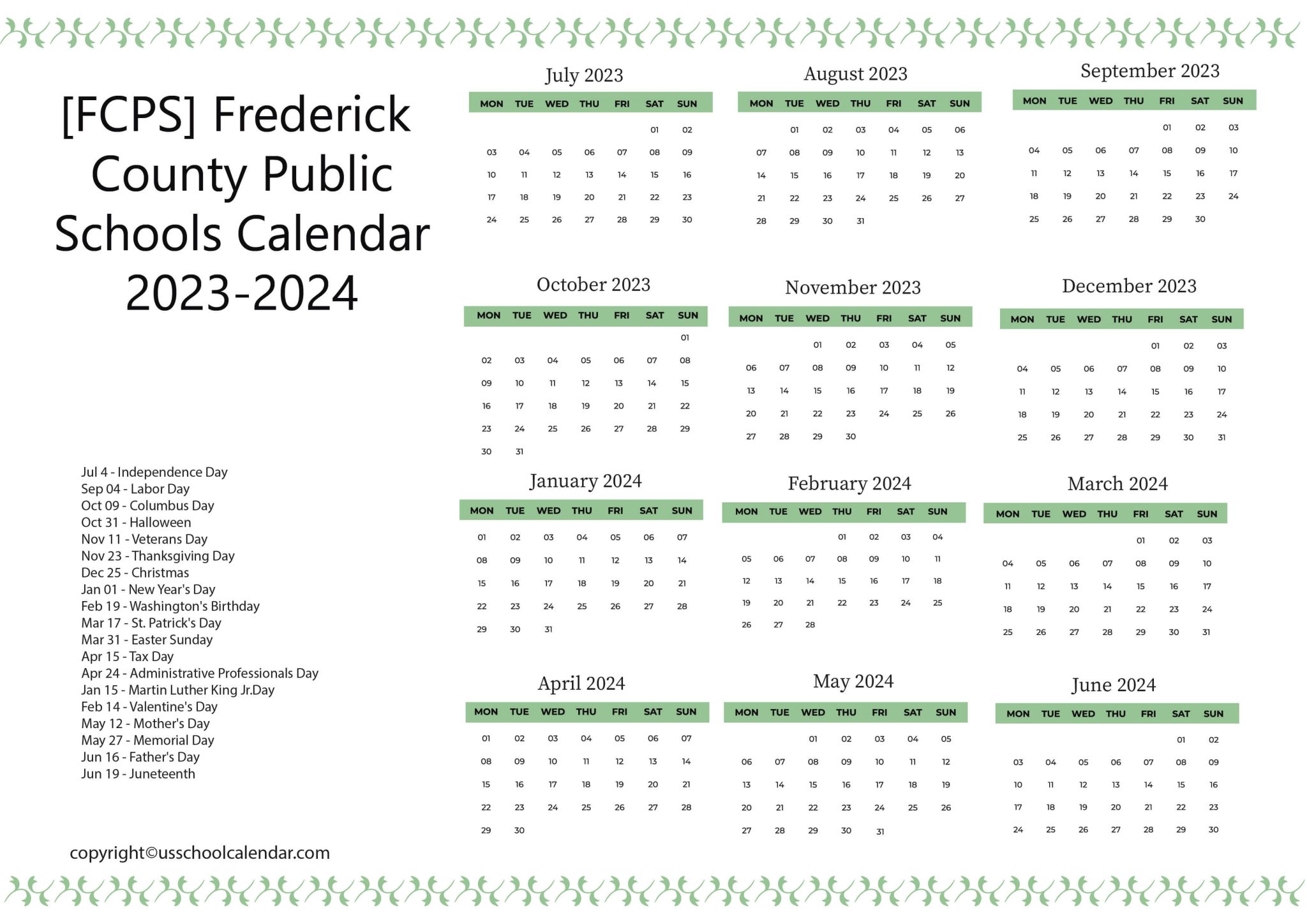 [FCPS] Frederick County Public Schools Calendar 20232024