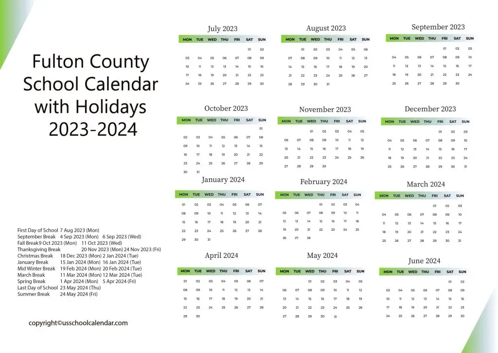 Fulton County School Calendar With Holidays 2023 2024