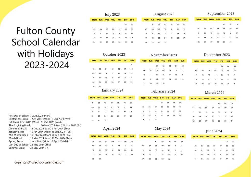 Fulton County School District Calendar