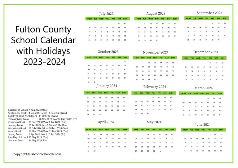 Fulton County School Calendar with Holidays 20232024