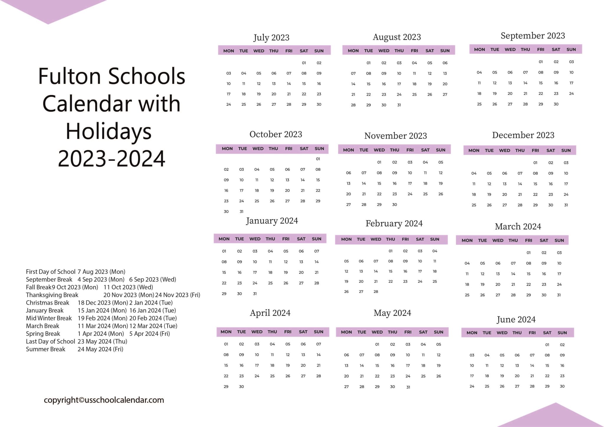 Fulton Schools Calendar with Holidays 20232024