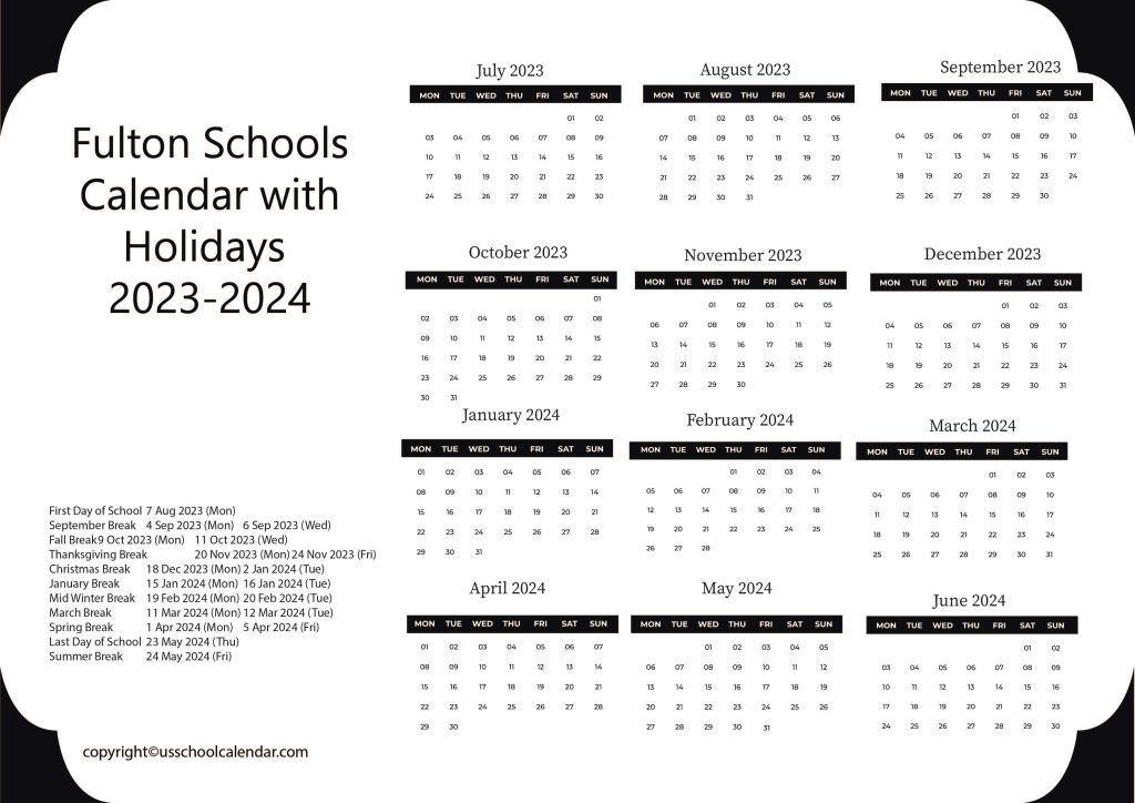 Fulton School District Calendar