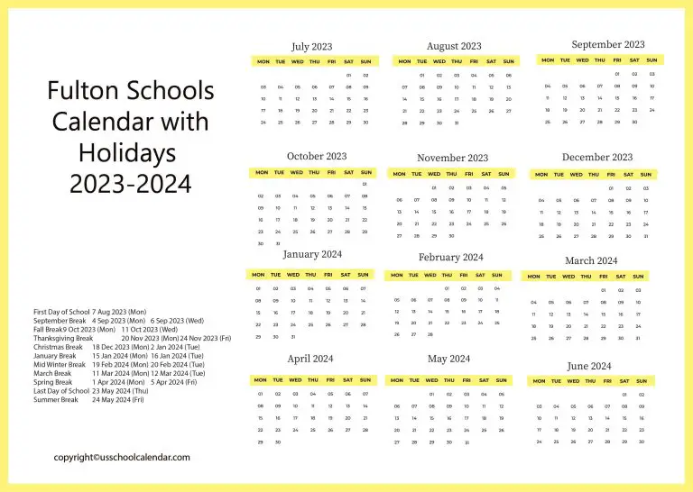 Fulton Schools Calendar with Holidays 20232024