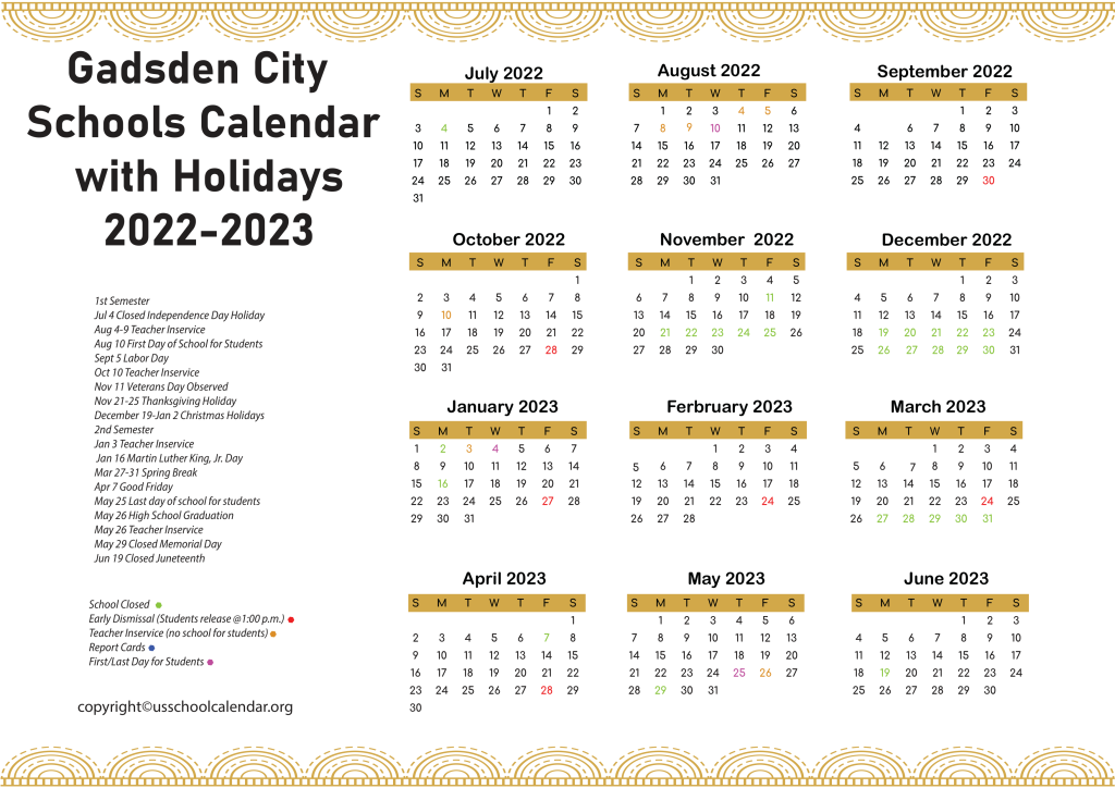 Gadsden City Schools Calendar with Holidays 2022-2023 3