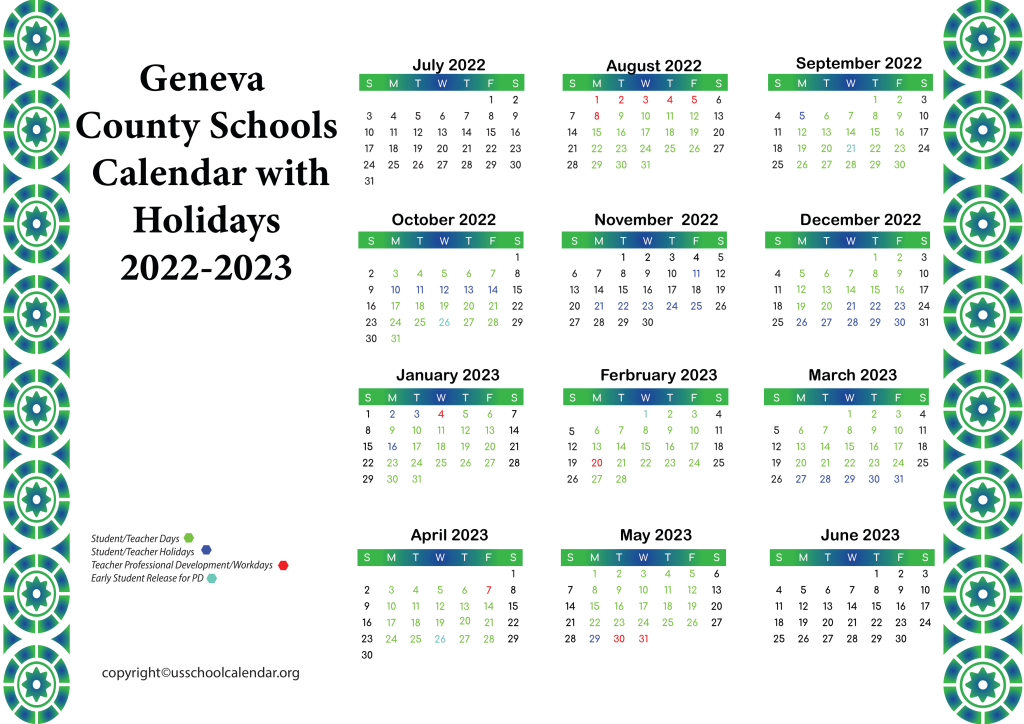 Geneva County Schools Calendar with Holidays 2022-2023