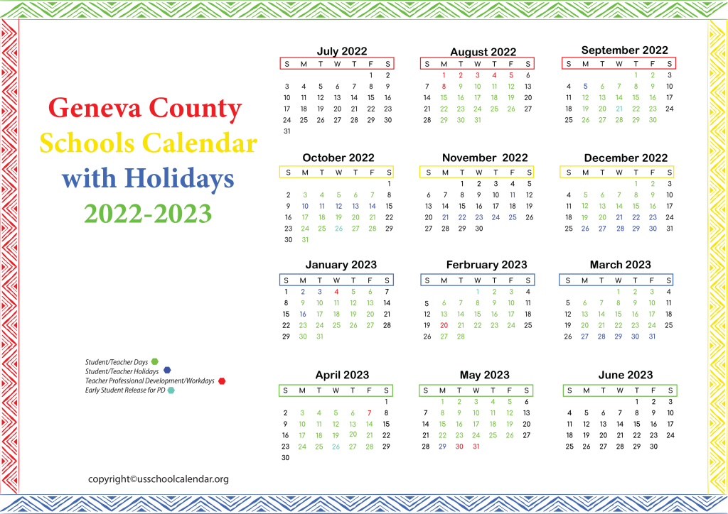 Geneva County Schools Calendar with Holidays 2022-2023 2