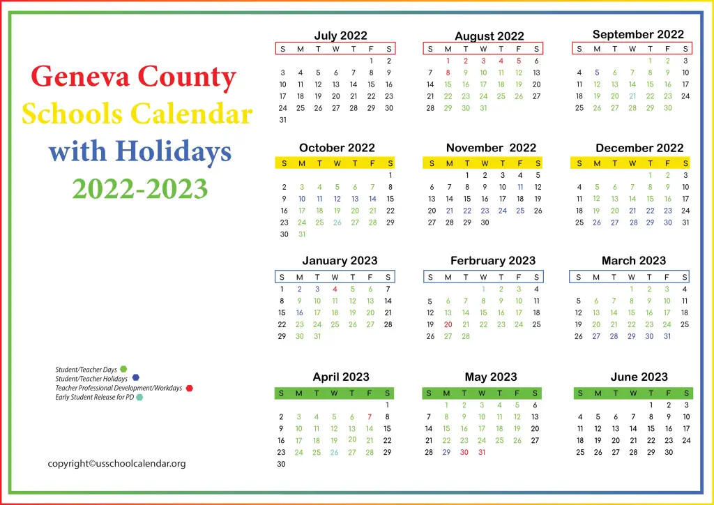 Geneva County Schools Calendar with Holidays 2022-2023 3