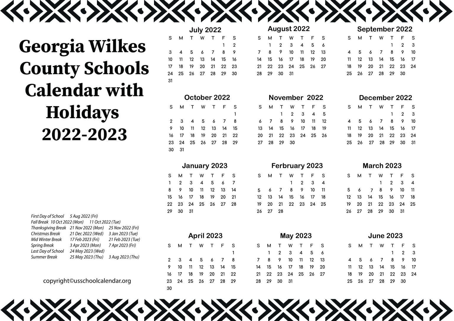 Wilkes County Schools Calendar with Holidays 20222023