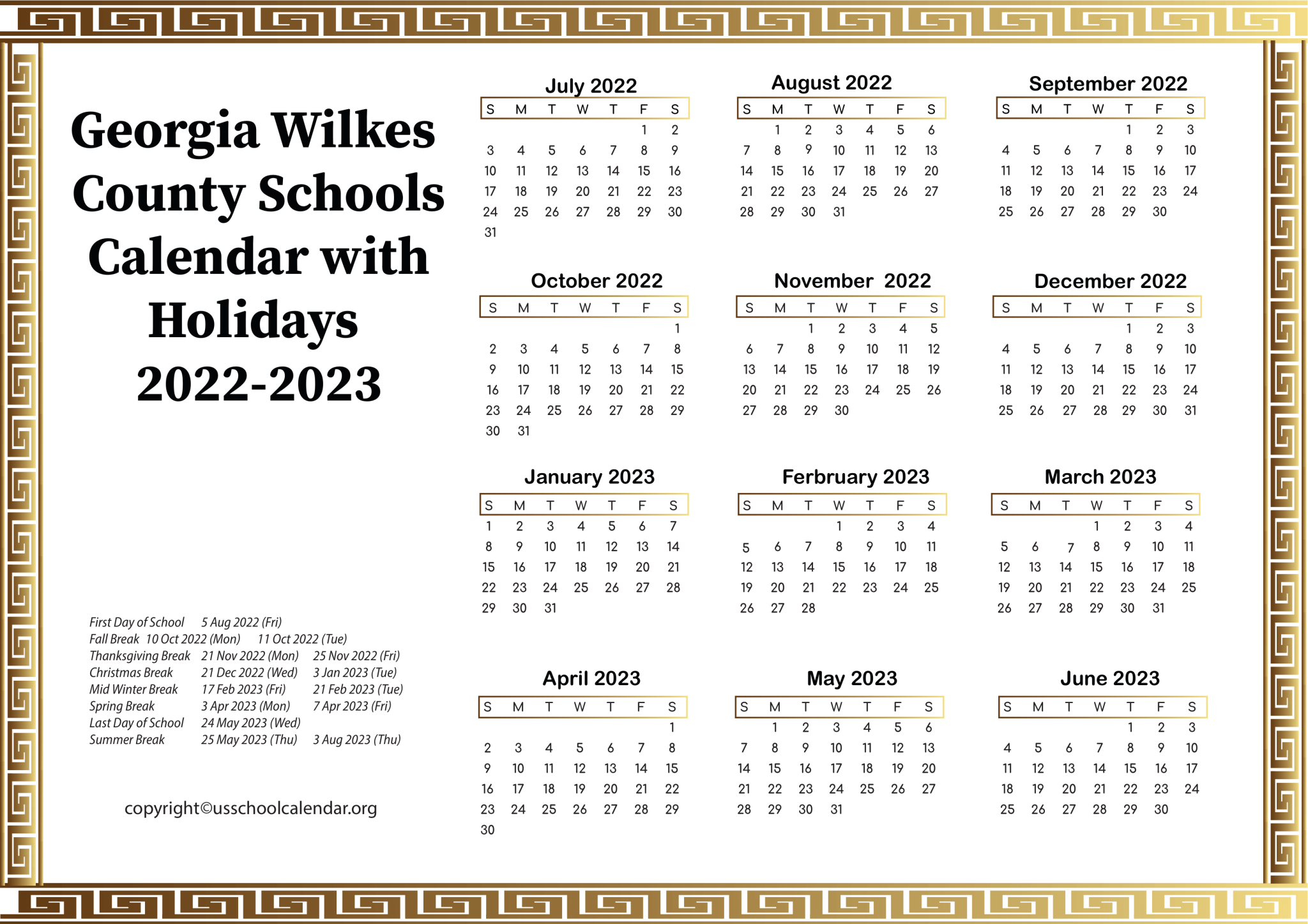 Wilkes County Schools Calendar with Holidays 20222023