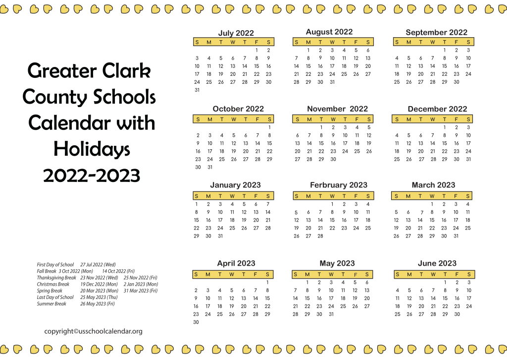 Greater Clark County Schools Calendar with Holidays 2022-2023 3