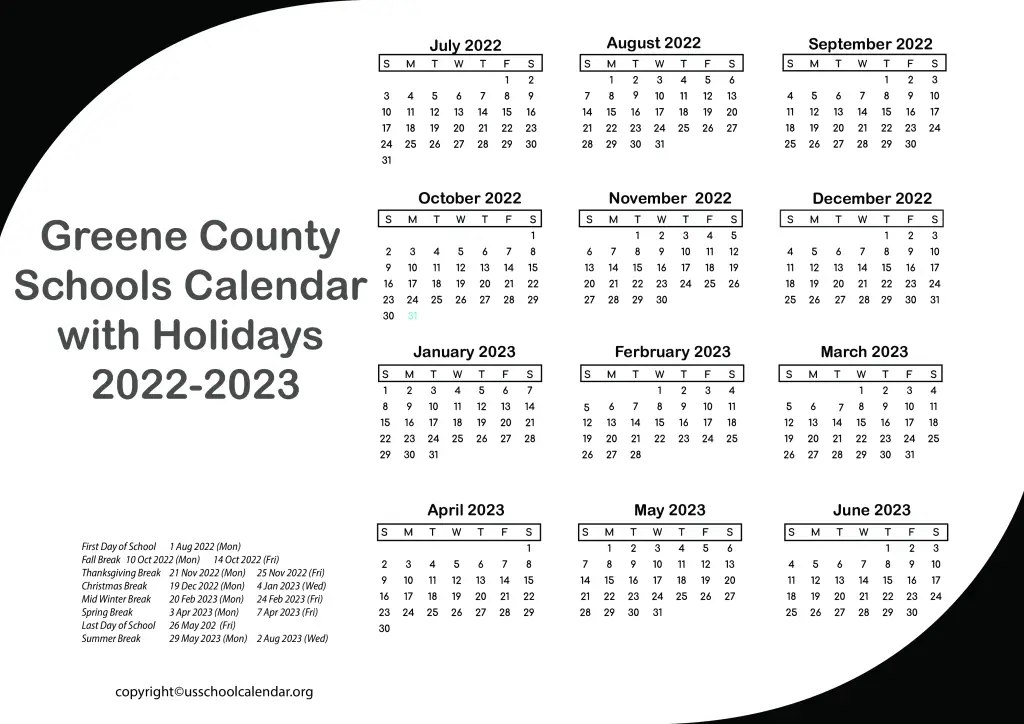 Greene County Schools Calendar with Holidays 2022-2023 3
