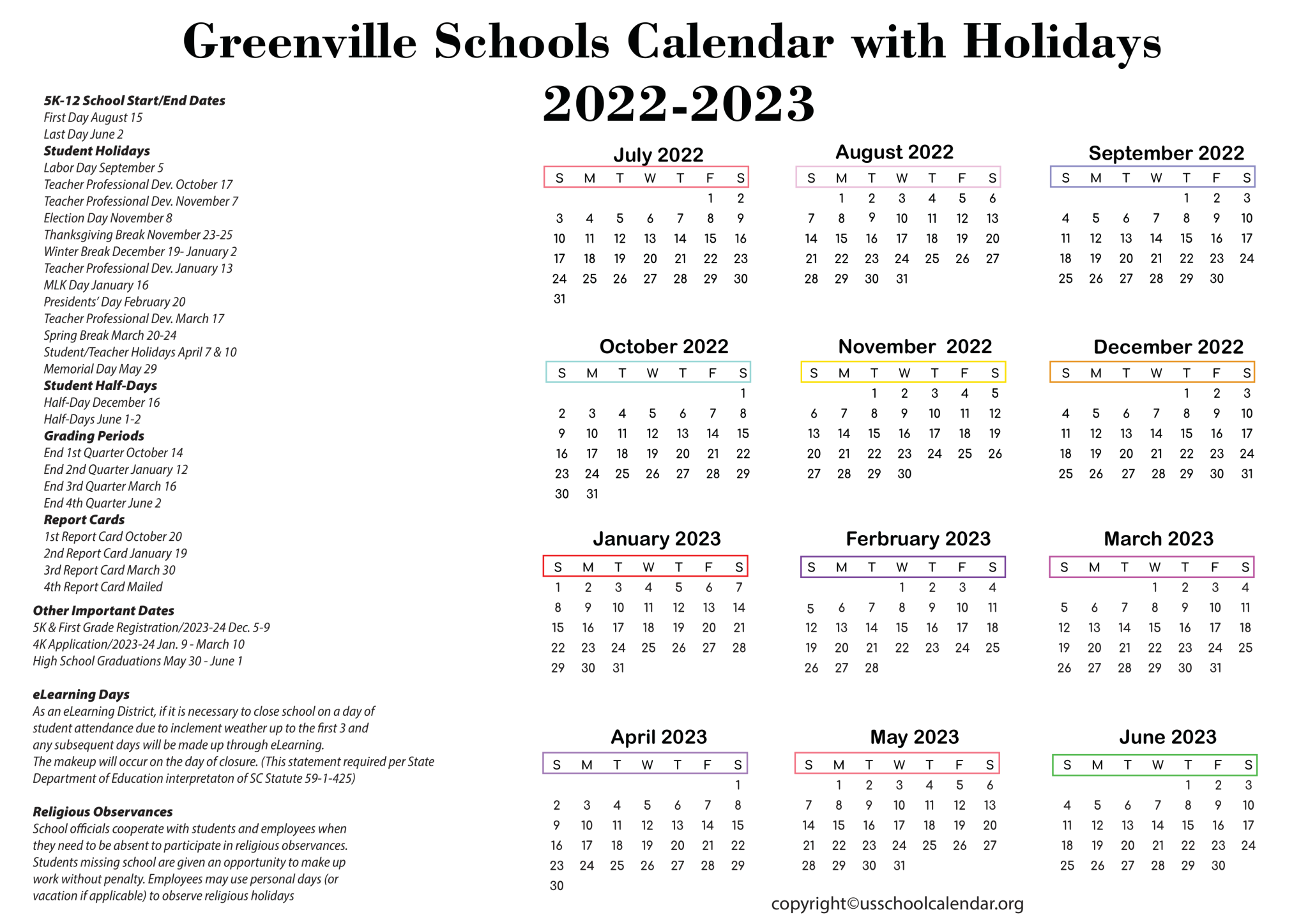 Greenville Public Schools Academic Calendar US School Calendar