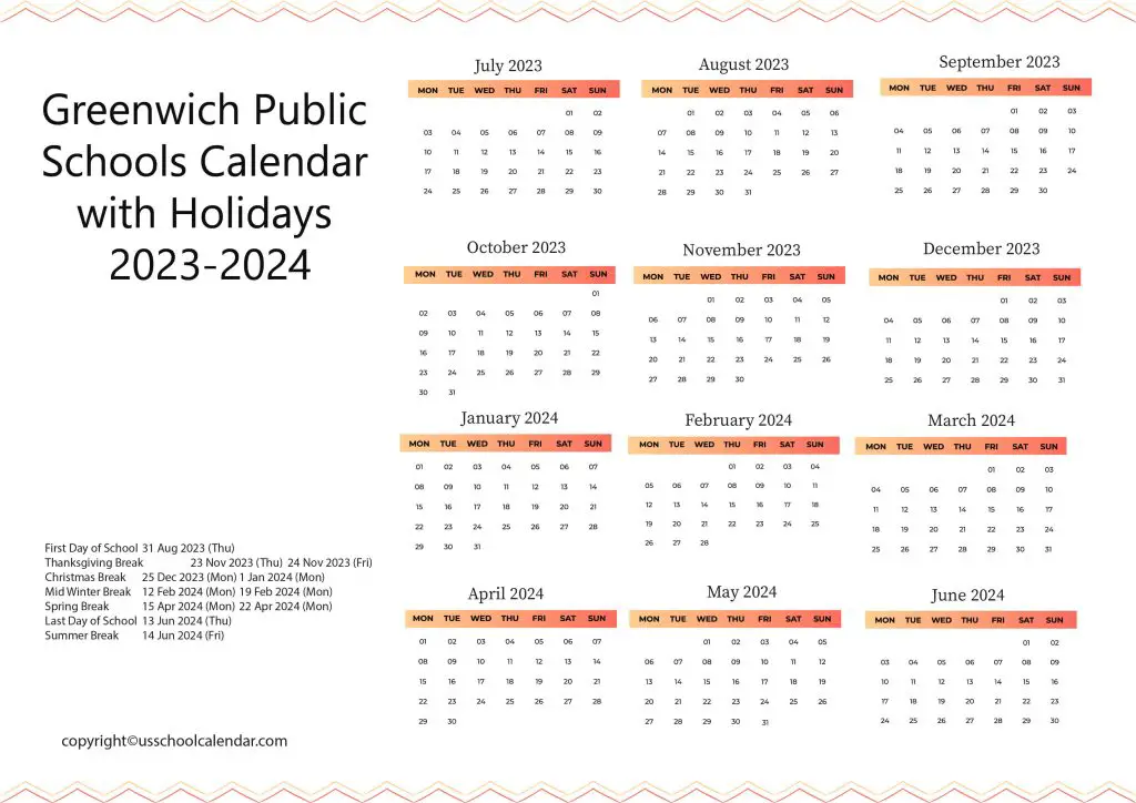 Greenwich Schools Calendar