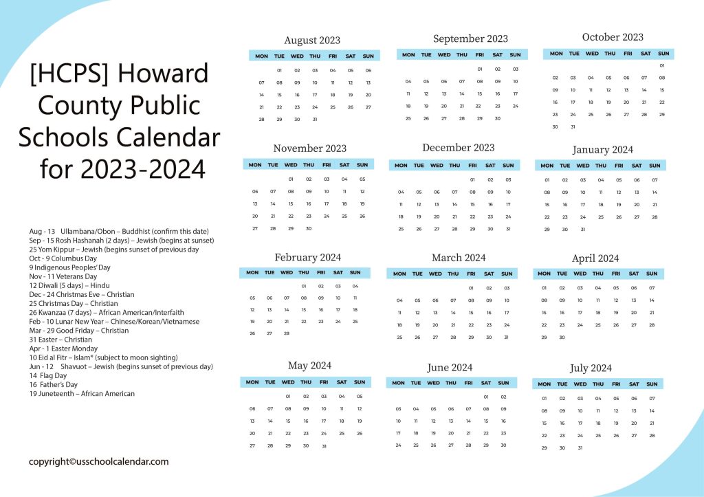 HCPS Calendar [Howard County Public Schools]