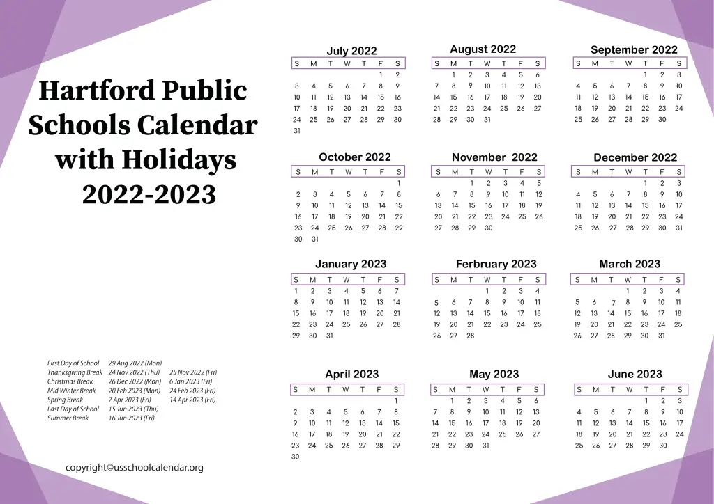 Hartford Public Schools Calendar with Holidays 2022-2023 2