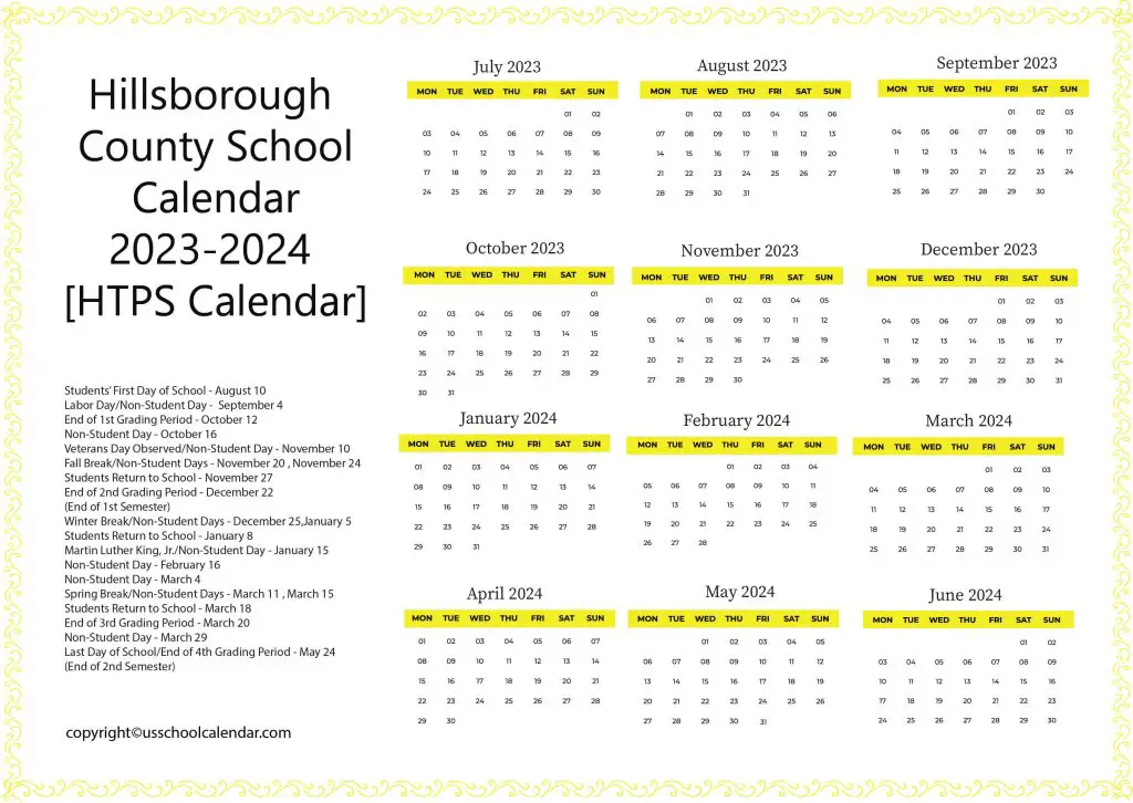 Hillsborough County School Calendar
