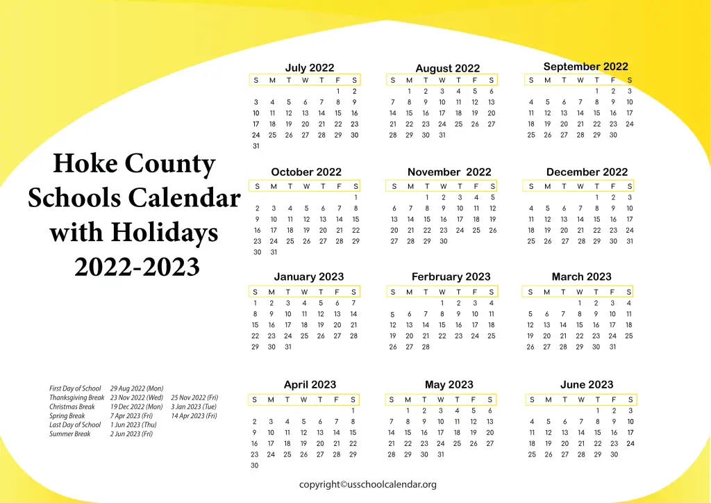 Hoke County Schools Calendar with Holidays 2022-2023 2