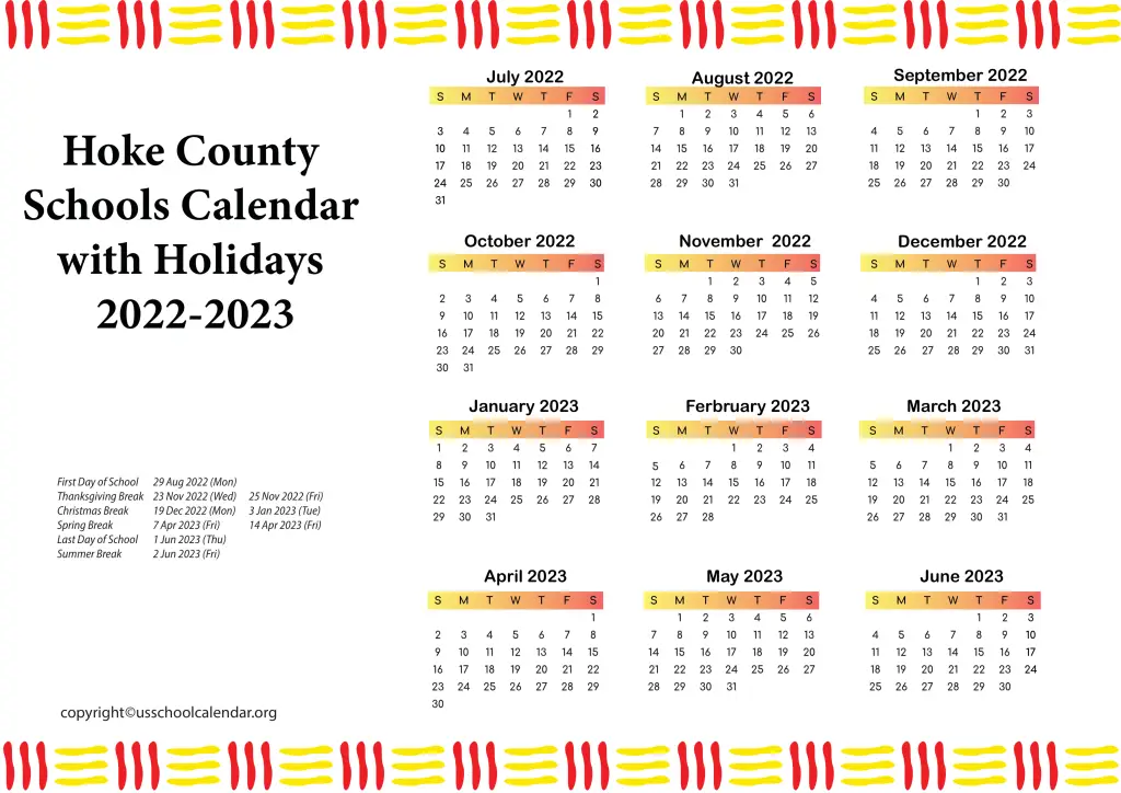 Hoke County Schools Calendar with Holidays 2022-2023 3