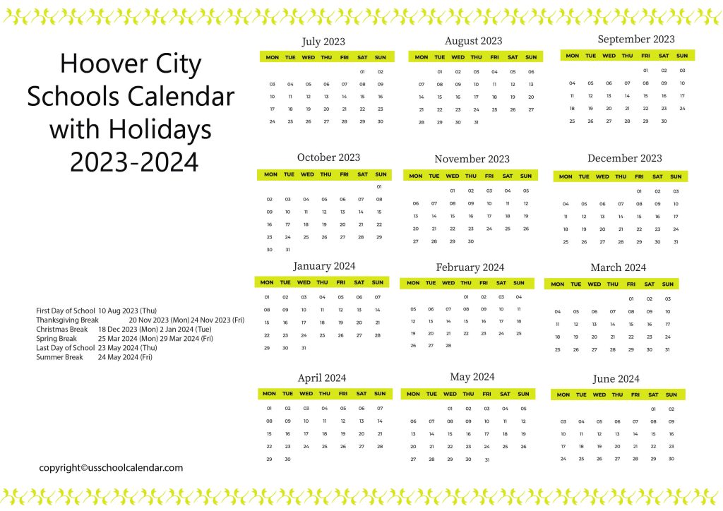 Hoover City School Calendar