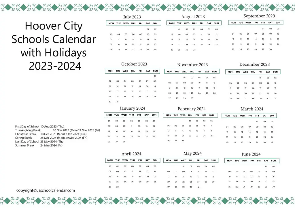 Hoover City Schools Calendar