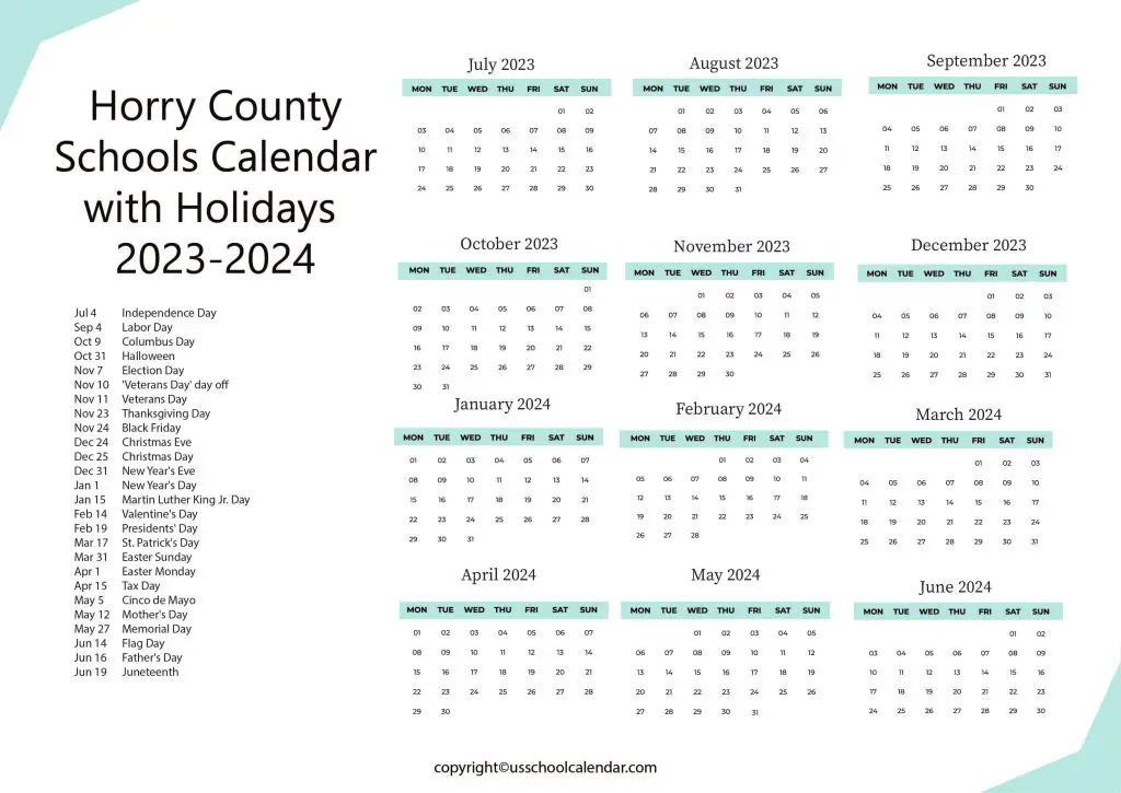 Horry County Public Schools Calendar