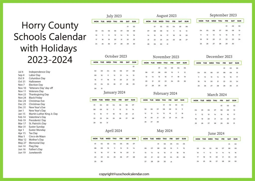 Horry County School District Calendar
