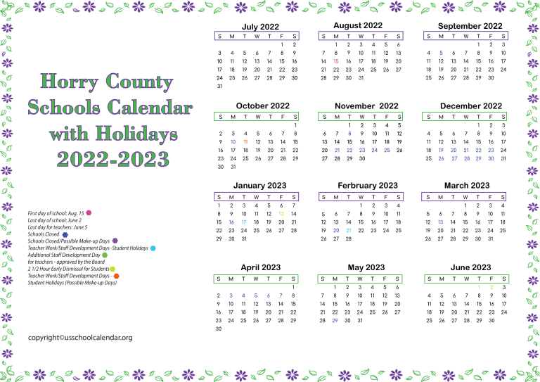 Horry County Schools Calendar 2022 - US School Calendar