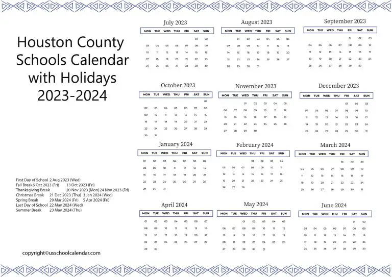 Houston County Schools Calendar with Holidays 20232024