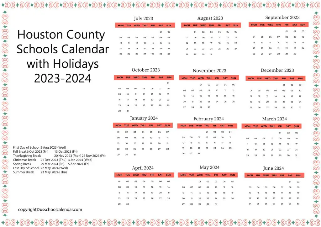 Houston County Schools Holiday Calendar