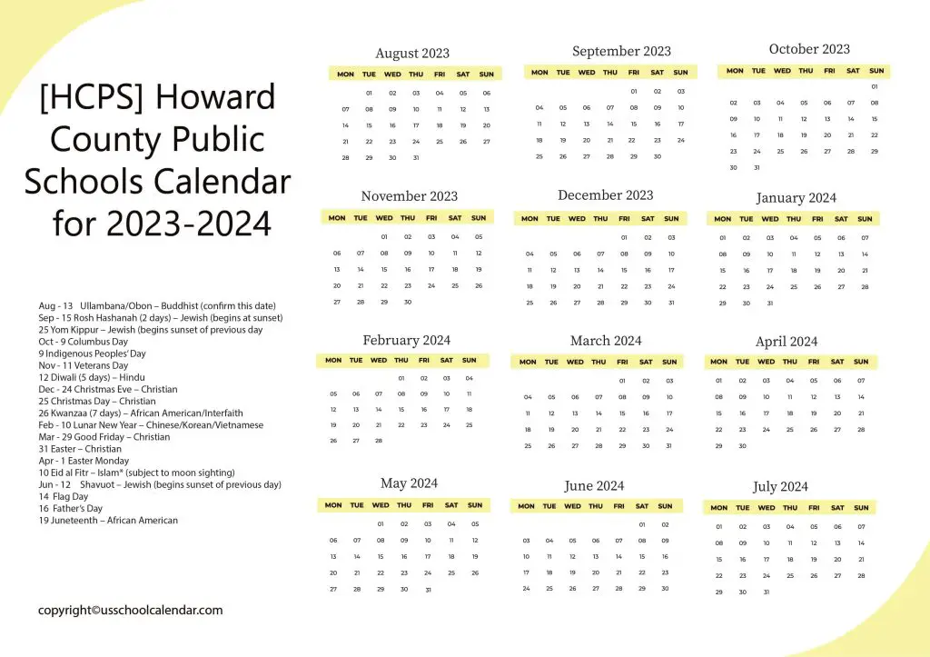 Howard County Public Schools Calendar