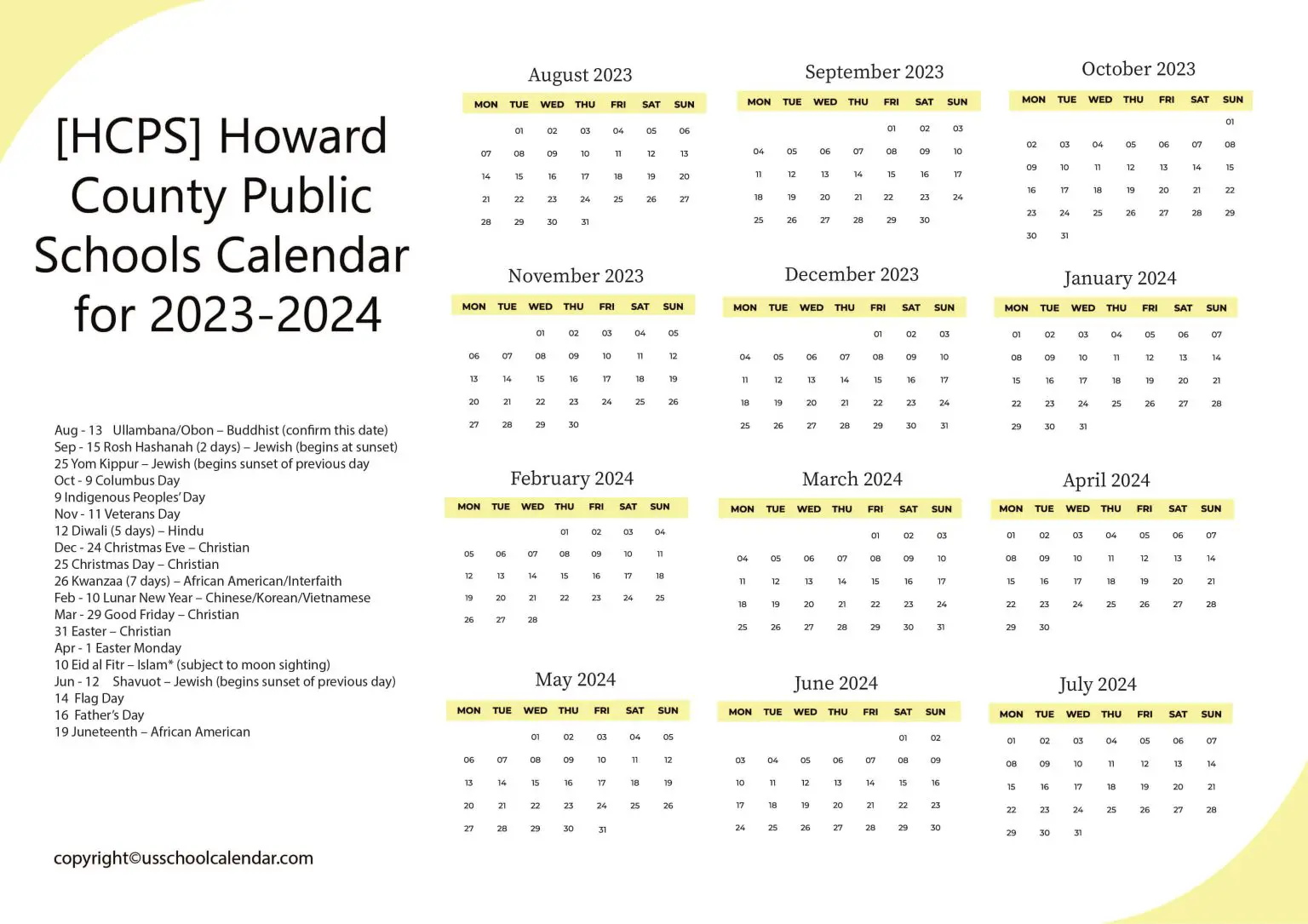 [HCPS] Howard County Public Schools Calendar for 20232024