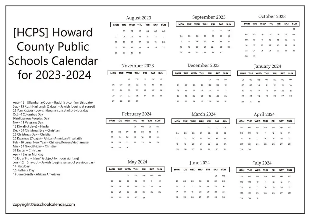 Howard County Schools Calendar