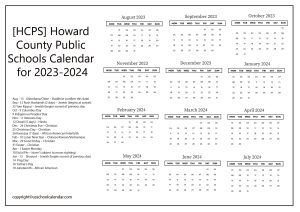 HCPS Howard County Public Schools Calendar for 2023 2024