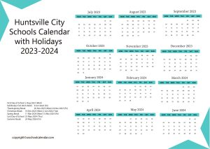 Huntsville City Schools Calendar with Holidays 2023 2024