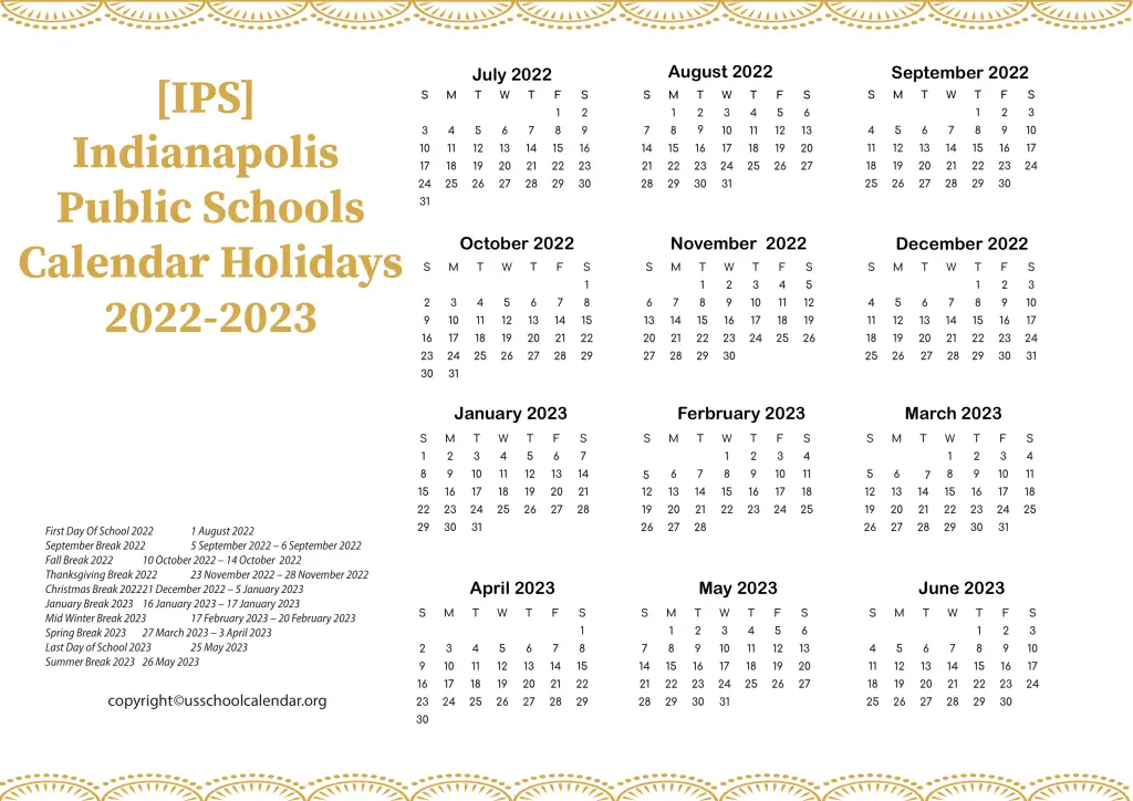 [IPS] Indianapolis Public Schools Calendar Holidays 2022-2023